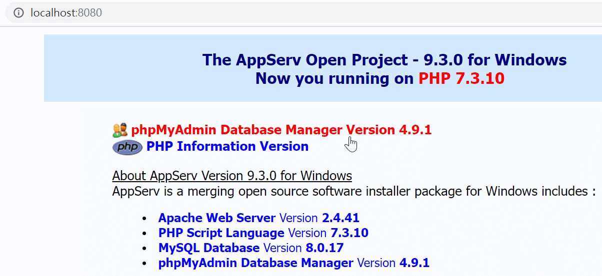 AppServ使用教學：安裝完成後進入phpMyAdmin，建立mySQL資料庫 1