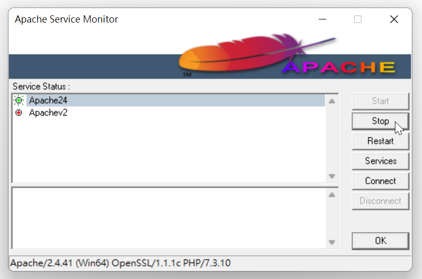 Windows命令終端機查詢Apache，圖形化操作網路伺服器 13