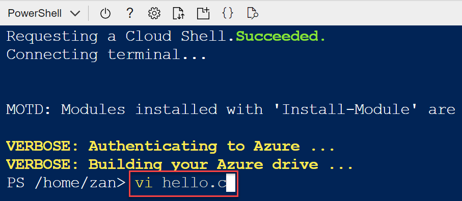 C語言教學：Azure Linux虛擬機器，Cloud Shell第一行Hello World 1