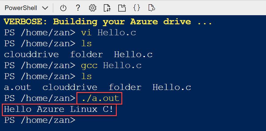 C語言教學：Azure Linux虛擬機器，Cloud Shell第一行Hello World 12