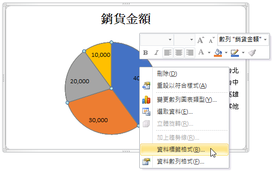 Excel編製營收占比圓形圖，設置資料標籤及格式 43