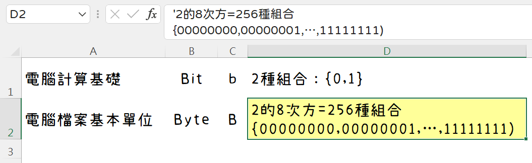 Excel電腦計算機概論：Bit(位元)與Byte(位元組)換算 3
